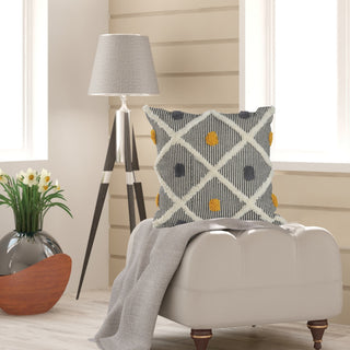 Striped and Tufted Multicolored Throw Pillow