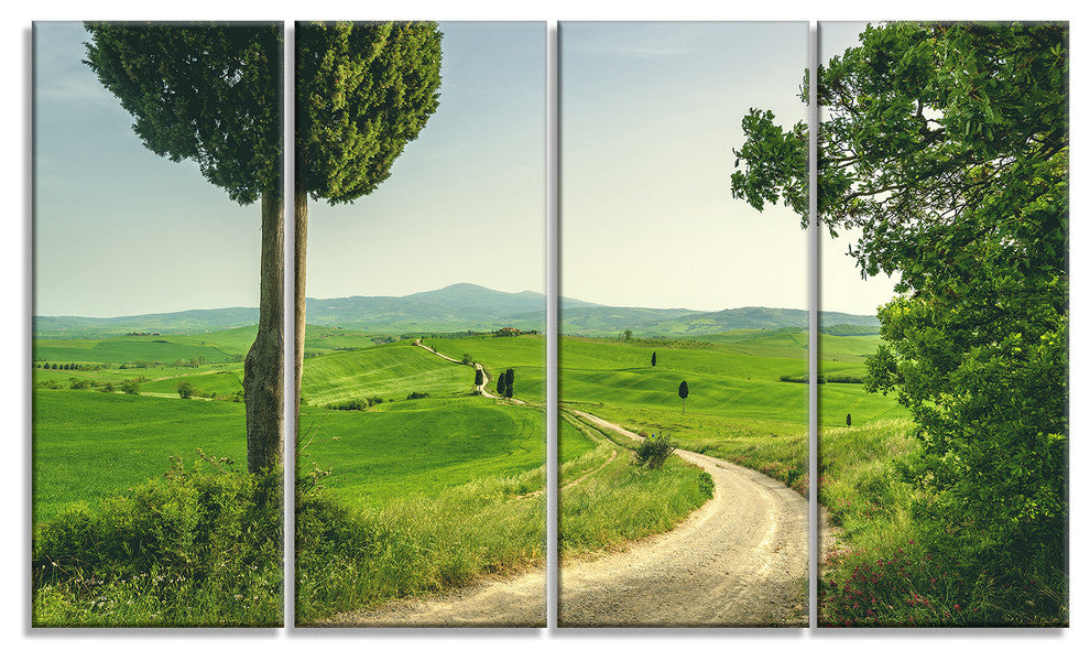 Tuscan Place in Rural Area, Landscape Canvas Art Print, 48"x28", 4 Panels