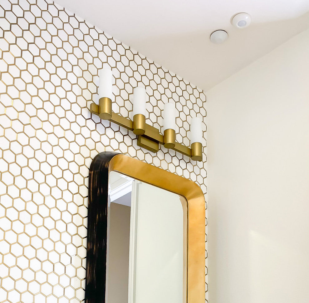 Maxim 22414 Contessa 28"W Bath Light - Natural Aged Brass / Satin White Glass