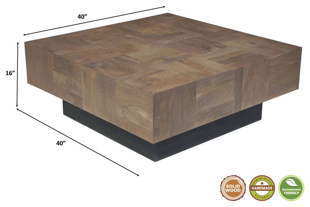 Camilla 2-piece Solid Wood Living Room Table Set, Dark Brown, Square