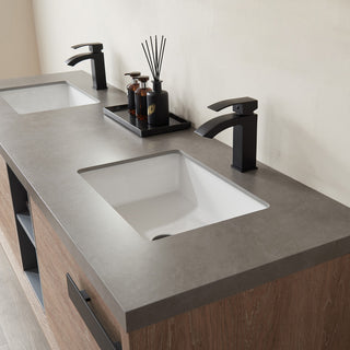 Carcastillo Bath Vanity, Oak With Sintered Stone Top, 72", Without Mirror