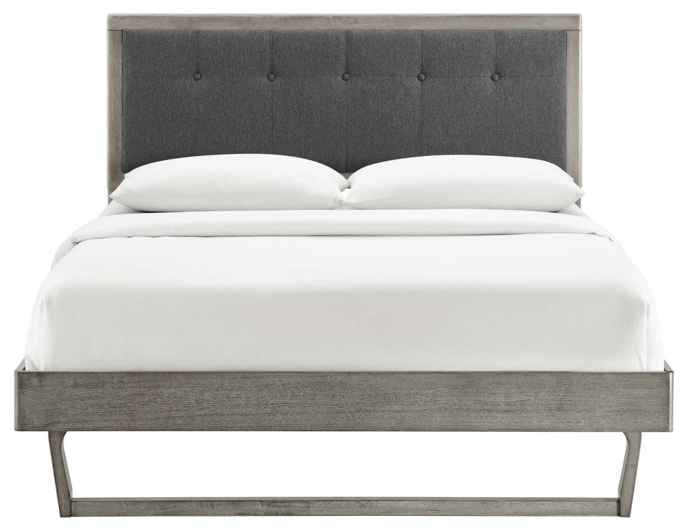 Willow Queen Wood Platform Bed With Angular Frame Gray Charcoal