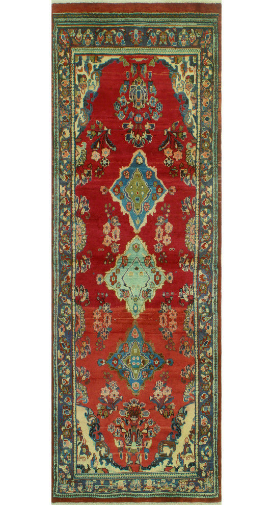 Fine Vintage Distressed Kyleigh Red/Blue Runner, 3'7x10'11
