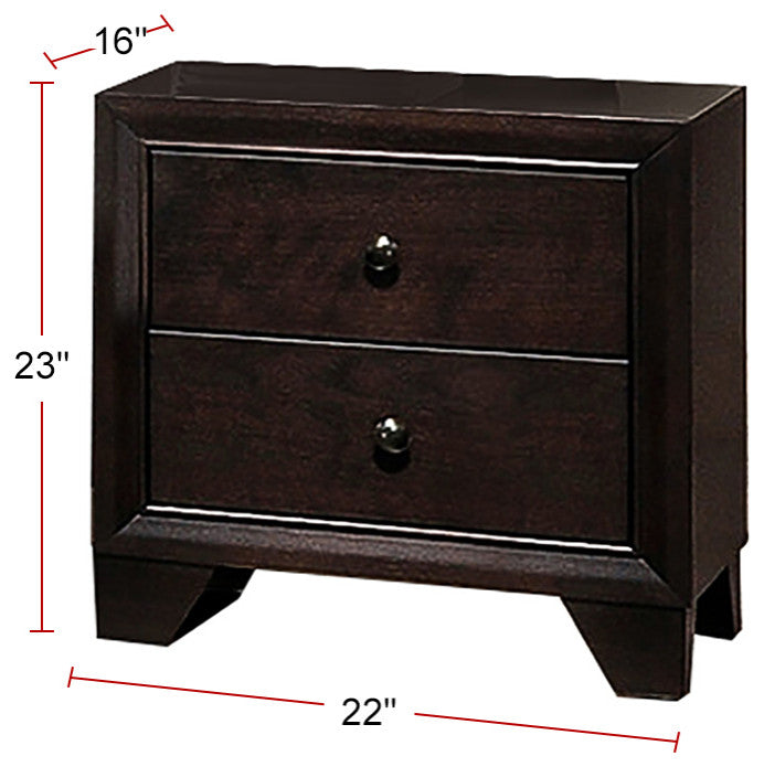 2-Drawer Rubber Wood Brown Nightstand