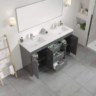 Eviva Lugano 60" Gray Modern Double Sink Bathroom Vanity With White Top