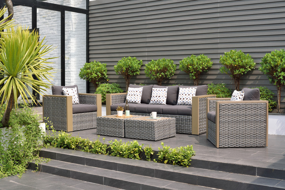 Cebu 5-Piece Wicker Patio Conversation Set Gray With Gray Cushions