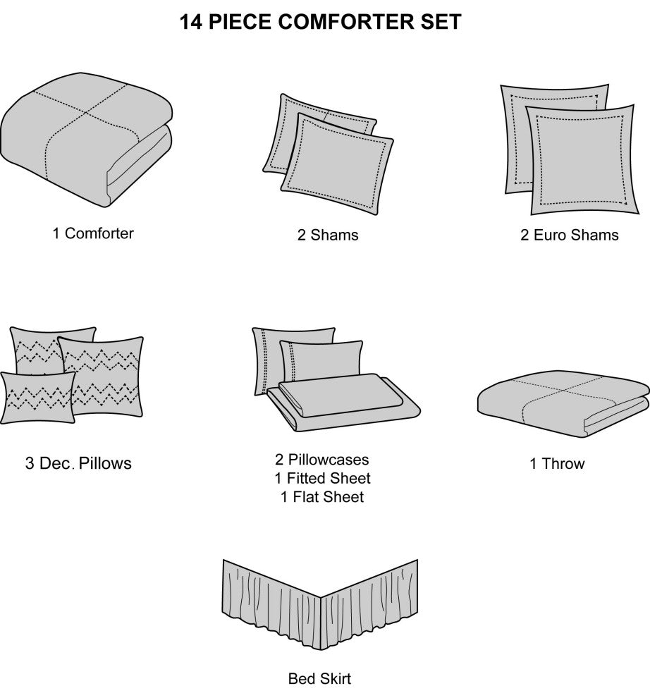 Johnella 14 Piece Comforter Set, Taupe, Queen