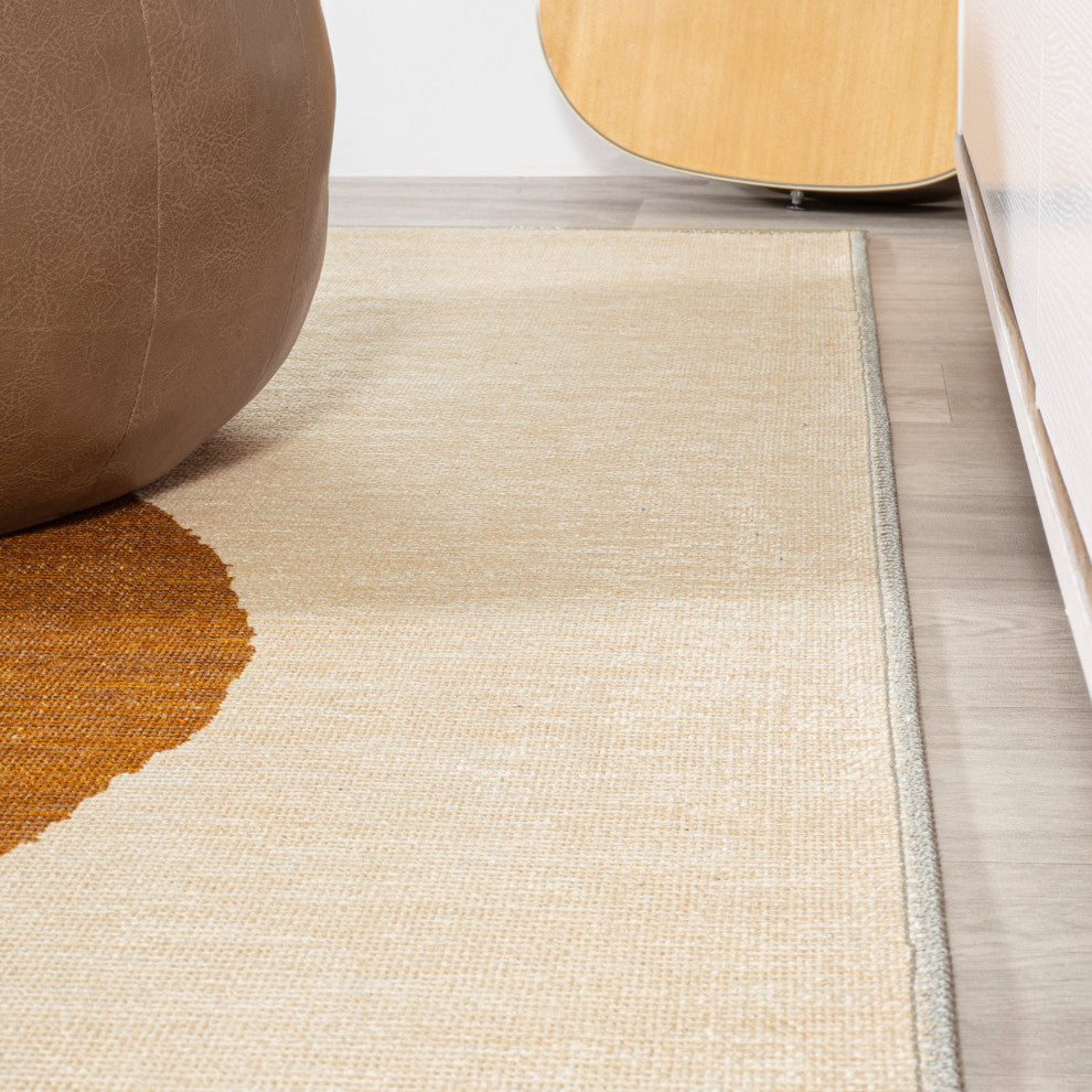 Cirkel Minimalist Geometric Dot Machine-Washable Area Rug, Cream/Rust, 2x8