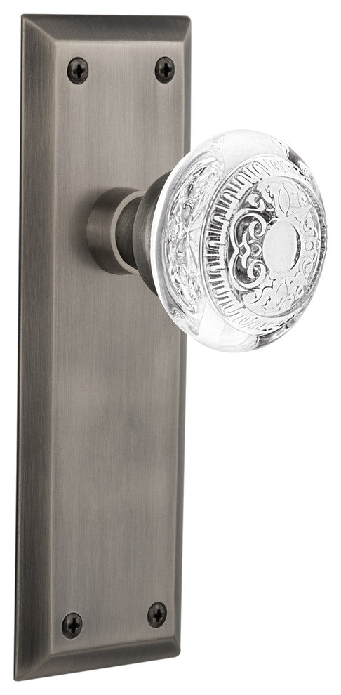 New York Plate Double Dummy Crystal Egg and Dart Knob, Antique Pewter, NYKCED