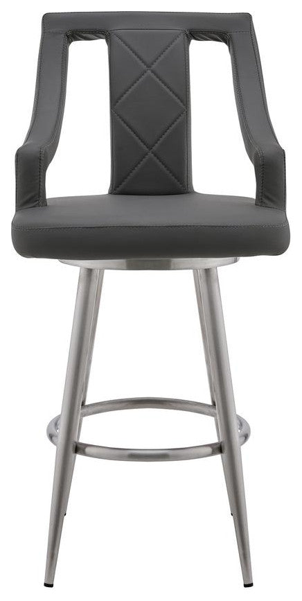 Maxen 26 Gray Faux Leather and Brushed Stainless Steel Swivel Bar Stool