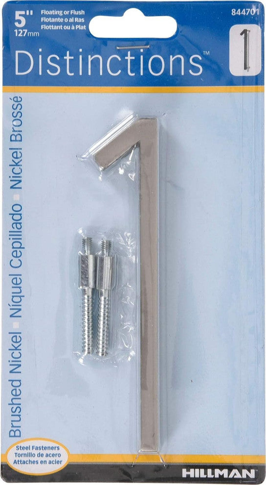 Floating House Number, Brushed Nickel, Number 1