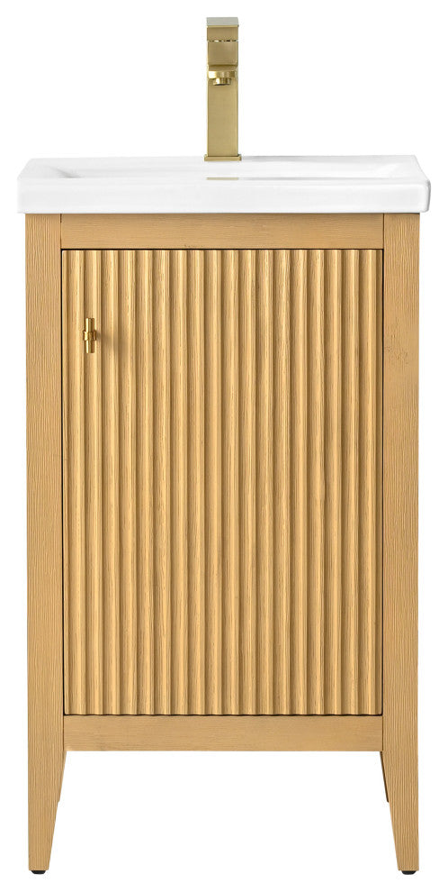 Vanity Art Freestanding Vanity, Natural Oak, 20", Single Sink, Golden Brushed