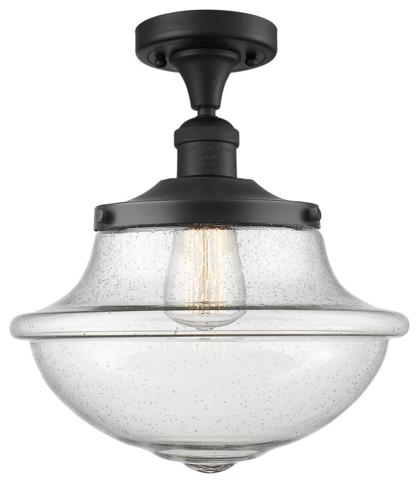 Large Oxford 1-Light Semi-Flush Mount, Matte Black, Seedy