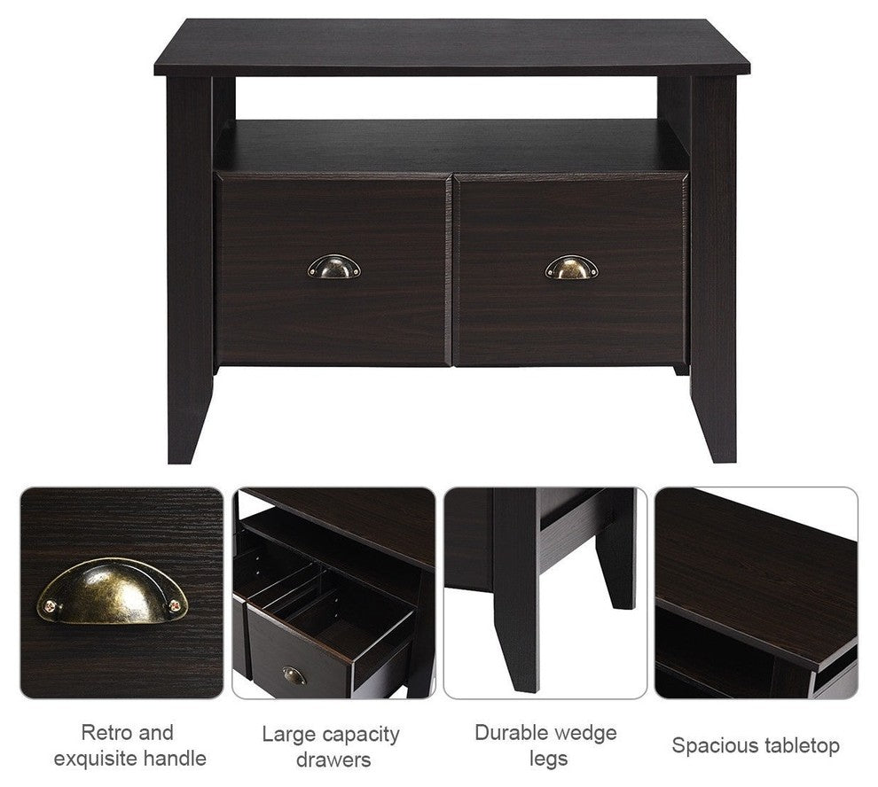 Multi-function Retro Coffee Cabinet Table With 2 Drawers