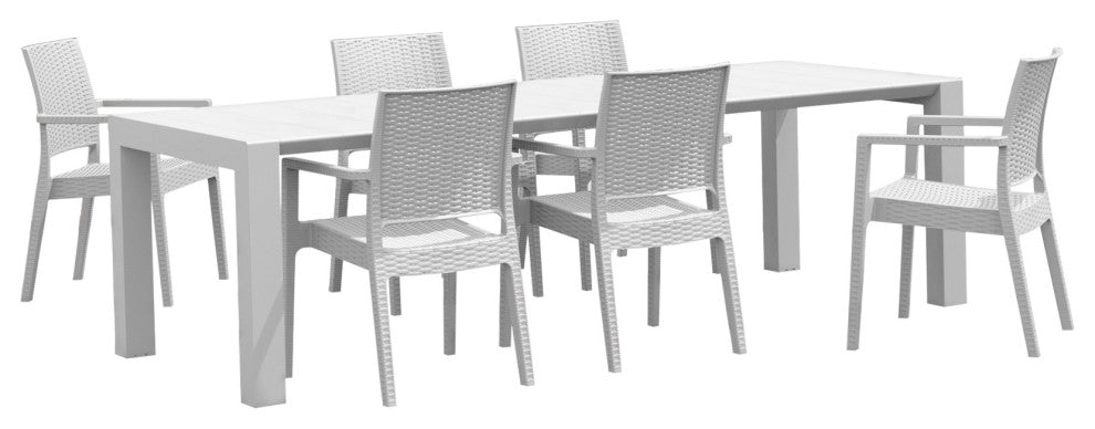Compamia Ibiza 7-Piece Extendable Wickerlook Dining Set, White