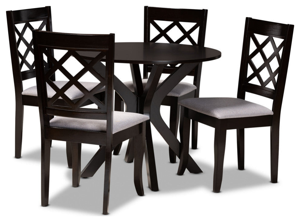 Cleo Modern Gray Fabric and Dark Brown Wood 5-Piece Dining Set