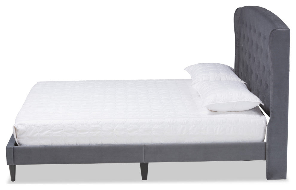 Neda Modern Upholstered Platform Bed, Gray/Dark Brown, King