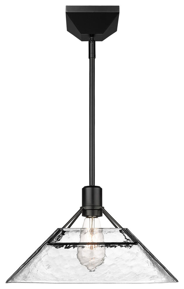 Golden Lighting Kepler Medium Pendant, Matte Black With Water Glass Shade