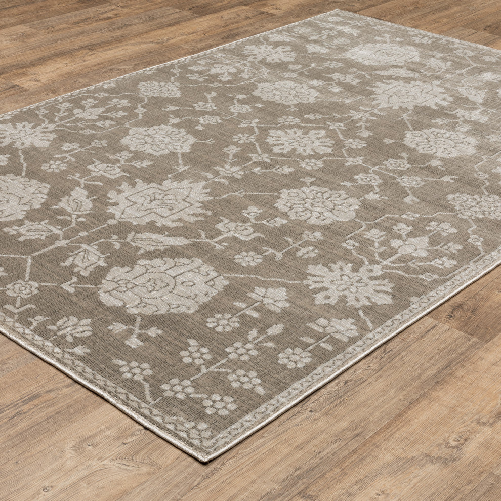 Iris Two-Tone Oriental Grey/ Light Grey Area Rug 6'7" x 9'6"