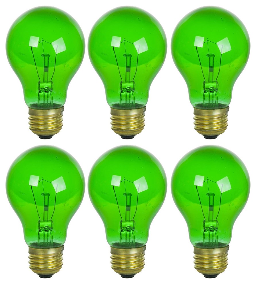 Pack of 6 Sunlite, 2 Pack Incandescent 25 Watt A19 Green Transparent Light Bulbs