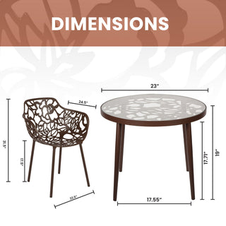 LeisureMod Devon Aluminum Patio Dining Set With Table and 2 Armchairs, Brown