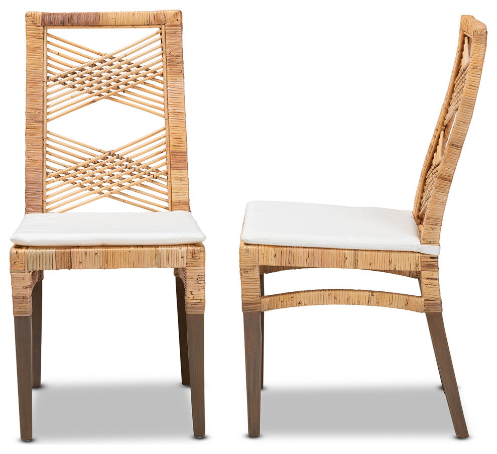 Poltak Modern Bohemian Natural Brown Rattan 2-Piece Dining Chair Set