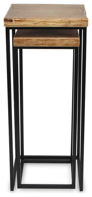 2-Piece Square Wood Top Side Tables With Metal Base
