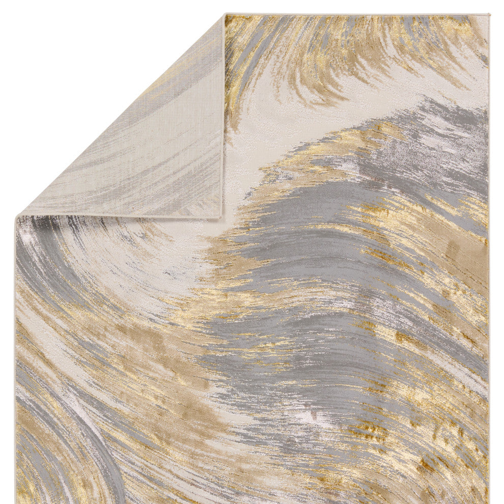 Zione Abstract Gold/ Gray Runner Rug 3'3"X12'