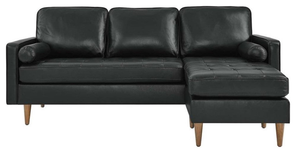 Modway Valour 78" Modern Style Leather Apartment Sectional Sofa in Black