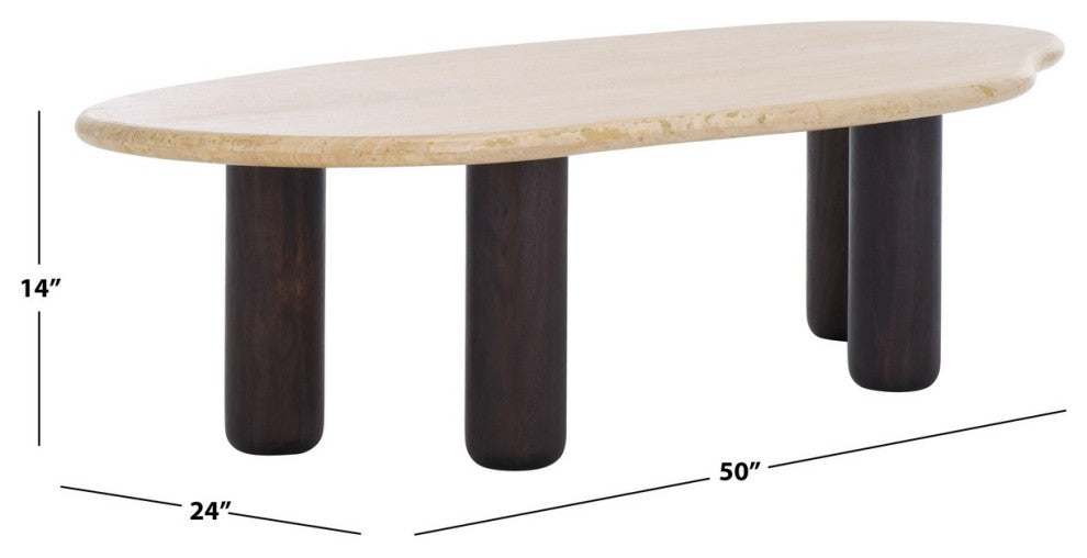 Safavieh Couture Celestyn Travertine Coffee Table, Travertine/Walnut