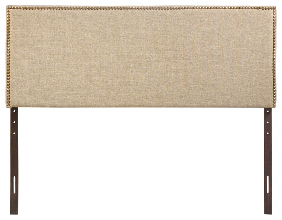 Region Queen Nailhead Upholstered Headboard, Coffee