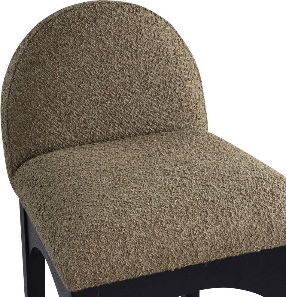 Waldorf Chenille Upholstered Stool, Black, Chenille, Natural Finish, Olive, Boucle Fabric, Black Finish