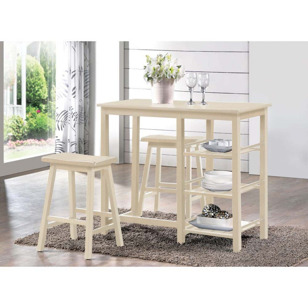 3-Piece Wood Counter Height Set, Buttermilk Finish