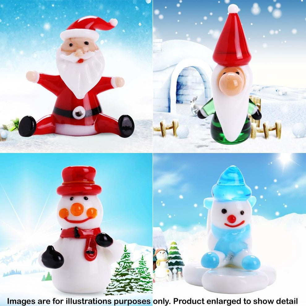 Set of 4 2'' Murano Christmas Winter Decorative Glass Figurine Set