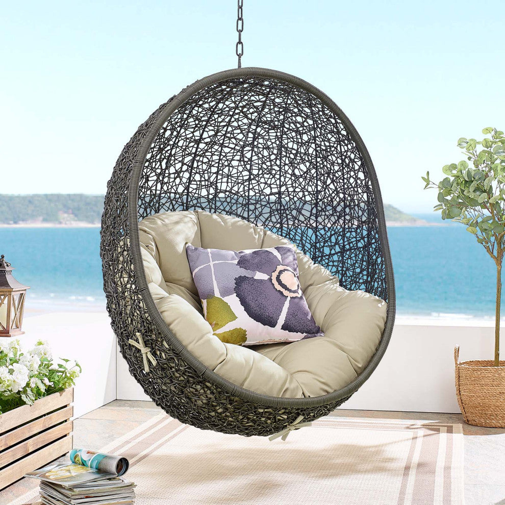 Swing Lounge Chair, Sunbrella, Gray Beige, Modern, Outdoor Patio Bistro