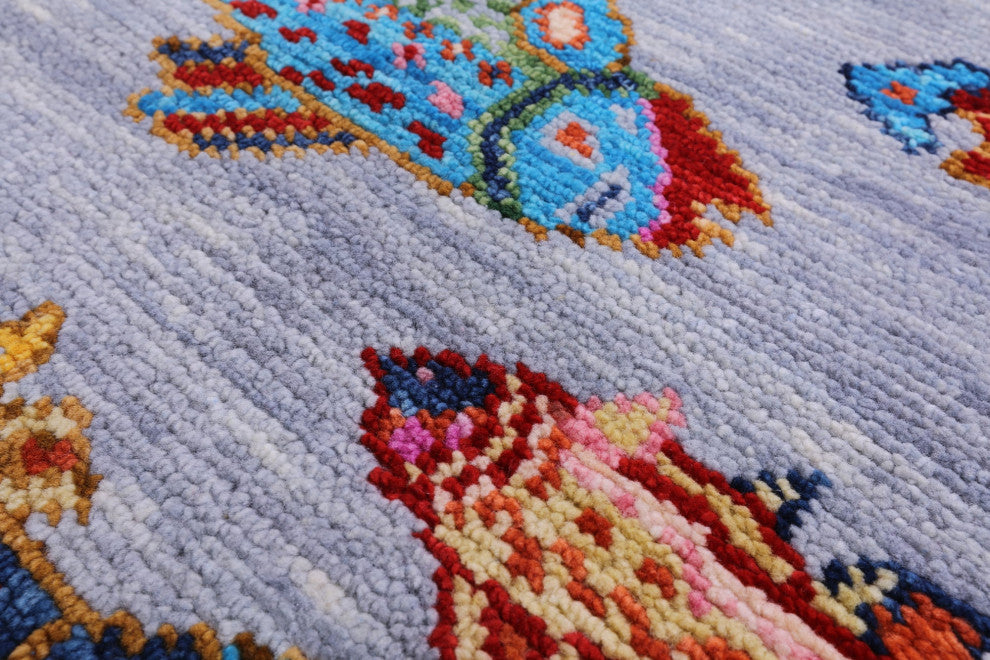 Gabbeh Fish Design Hand-Knotted Wool Rug 4' 1" X 6' 4" - Q15339