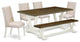 6-Piece Set Table Top and Dining Bench and 4 Chairs, Linen White