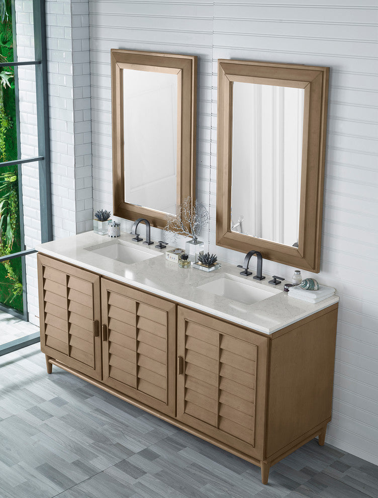 Portland 72" Double Vanity, Whitewashed Walnut,  Eternal Jasmine Pearl Quartz