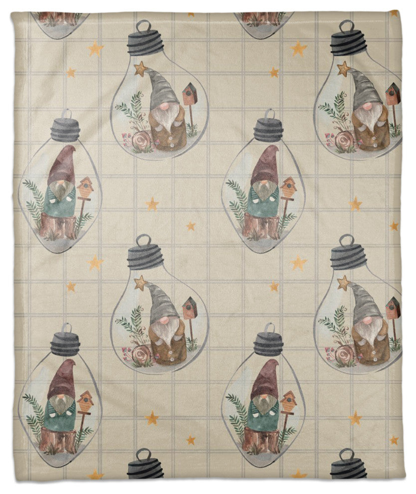 Cream and Gray Check Gnome Globe Pattern 50x60 Coral Fleece Blanket