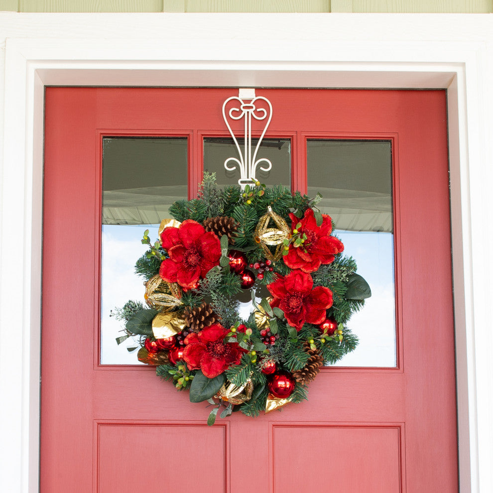 24" Lighted Christmas Wreath, Red Magnolia