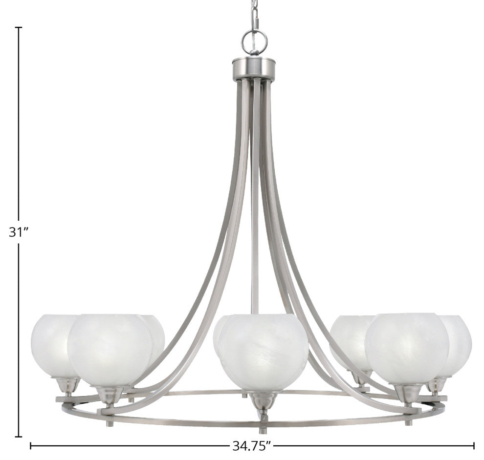 Paramount 8-Light Chandelier, Brushed Nickel, 5.75" White Marble Glass