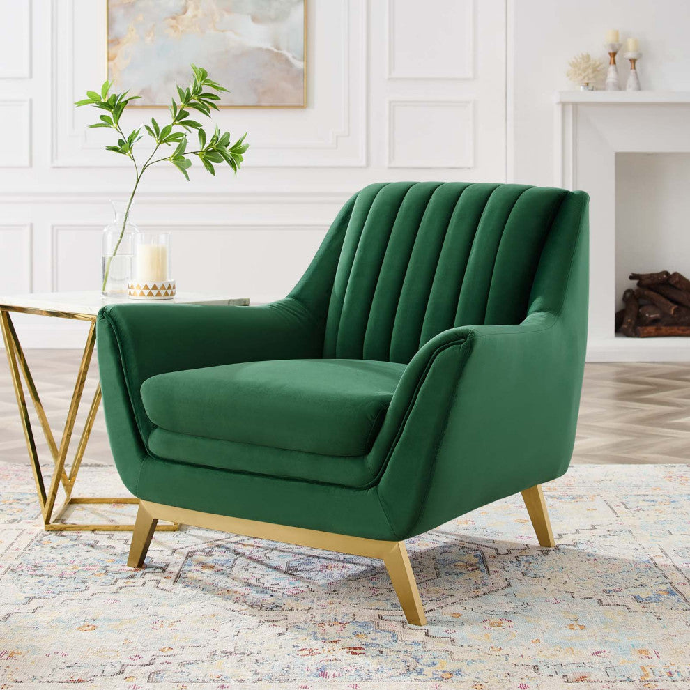 Tufted Armchair Accent Chair, Velvet, Green, Modern, Living Lounge Hospitality