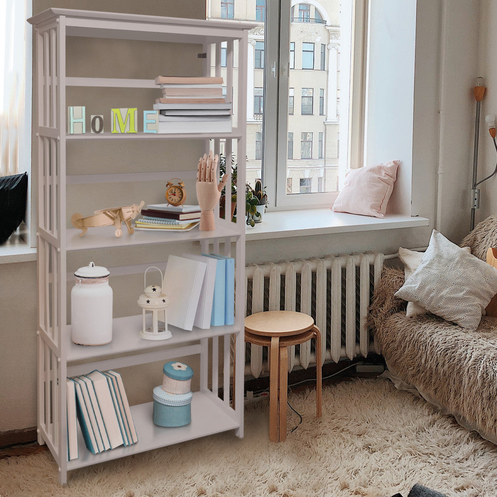 Mission Style 5-Shelf Bookcase White