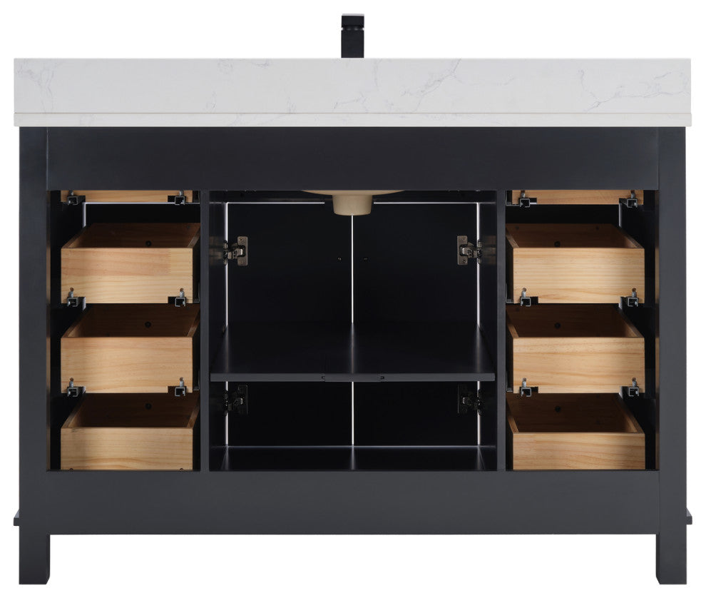 Legion Furniture WS2515 Series Bathroom Sink Vanity, Tricorn Black, 48", Artificial Stone Top, Single Sink