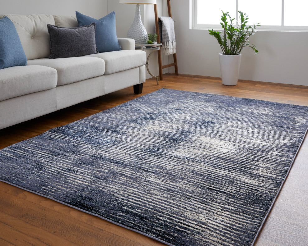 Weave & Wander Armada Minimal Navy Blue/Blue Rug, 5'x8'