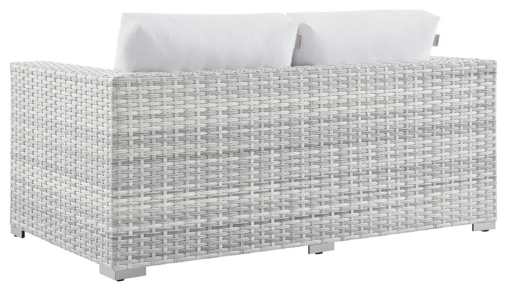 Lounge Loveseat Sofa, Rattan, Wicker, Gray White, Modern, Outdoor Patio