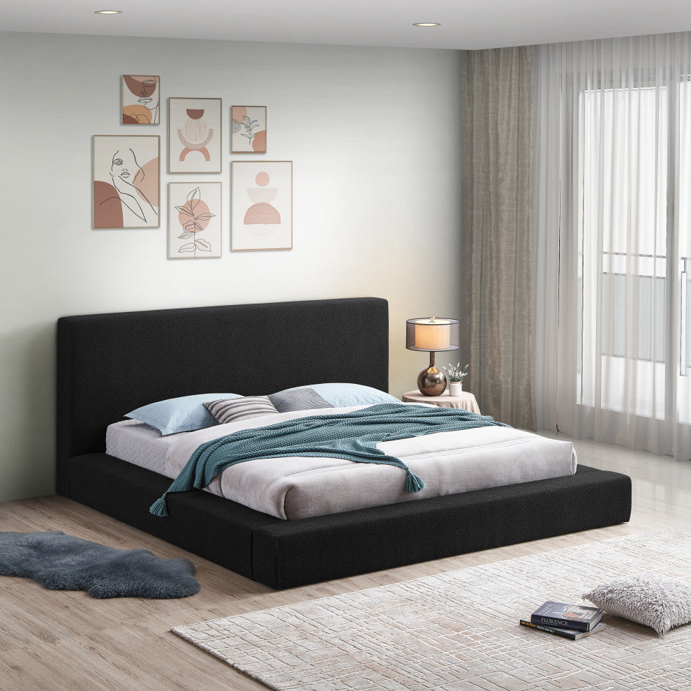 Terra Boucle Fabric Upholstered Bed, Black, Full
