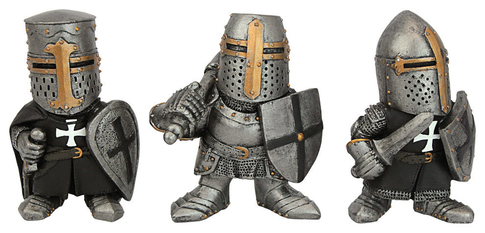 Medieval Crusader Knights of the Gothic Realm Statues, 3-Piece Set
