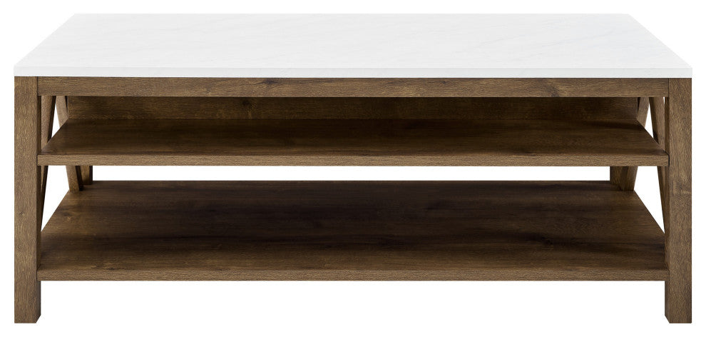 48" A Frame Farmhouse Coffee Table - Faux White Marble/Natural Walnut