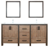 Ziva 72 Barnwood DB Vanity, Cultured Marble Top, Square Sink, 30 Mirrors, Faucet